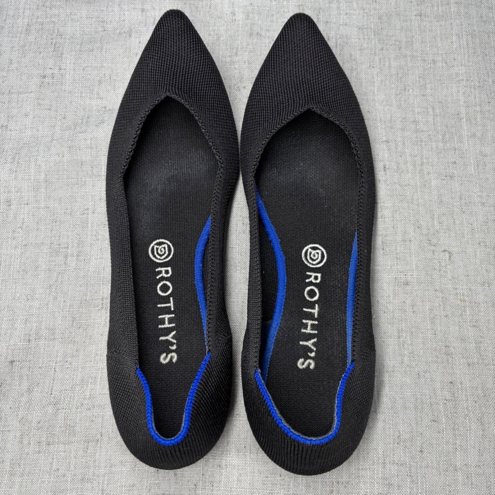 Rothy's The Point Shoes Black Solid Knit Pointed Toe Flats Women's Size 10 - Picture 7 of 12